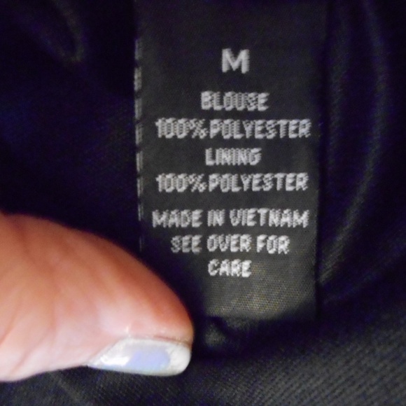 AGB Sz M Sheer Black Gold accents Blouse - Picture 5 of 8